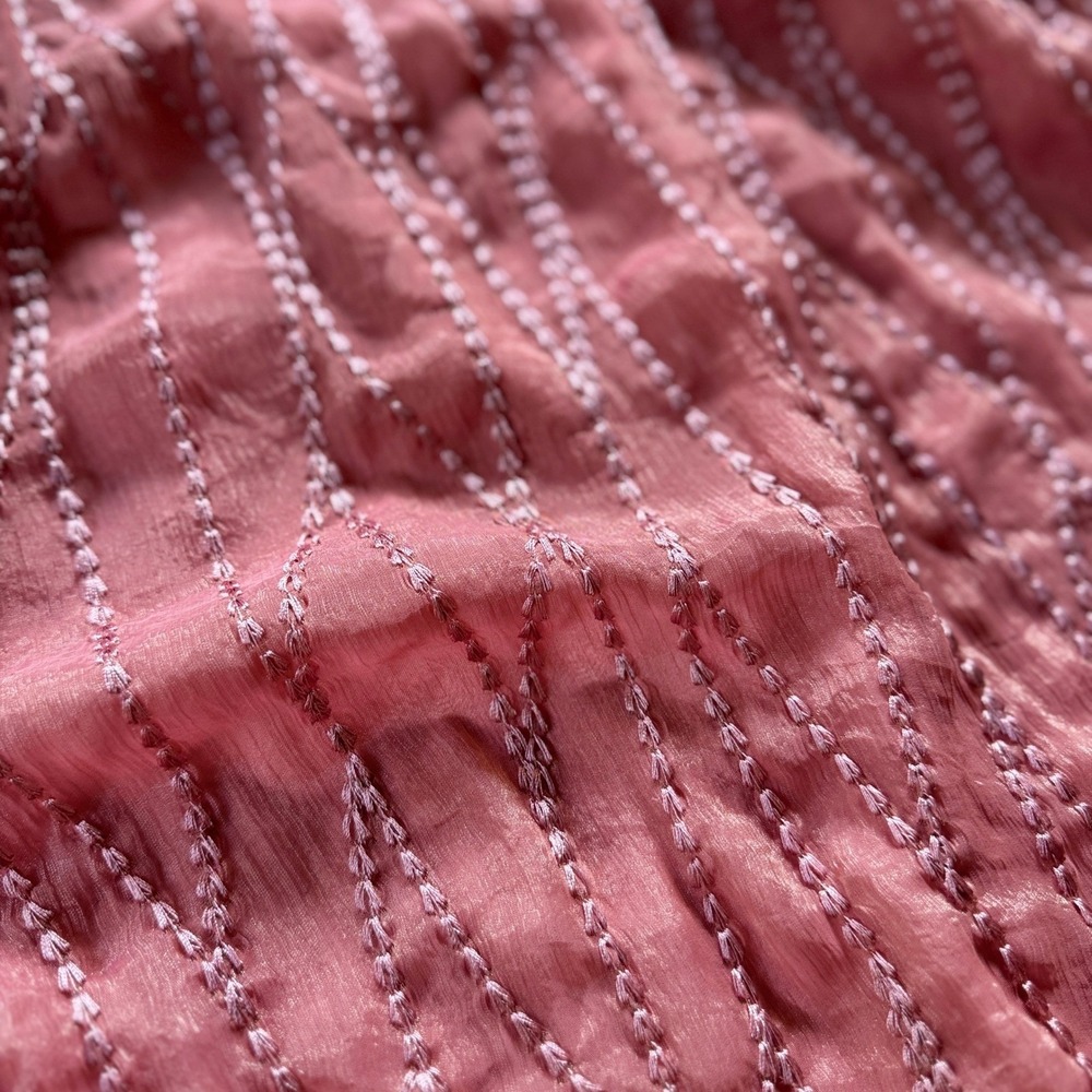 Romy Chiffon Satin Embroidered Textured Pink Tank Mini Dress Lined S Barbie Chic - Picture 12 of 15
